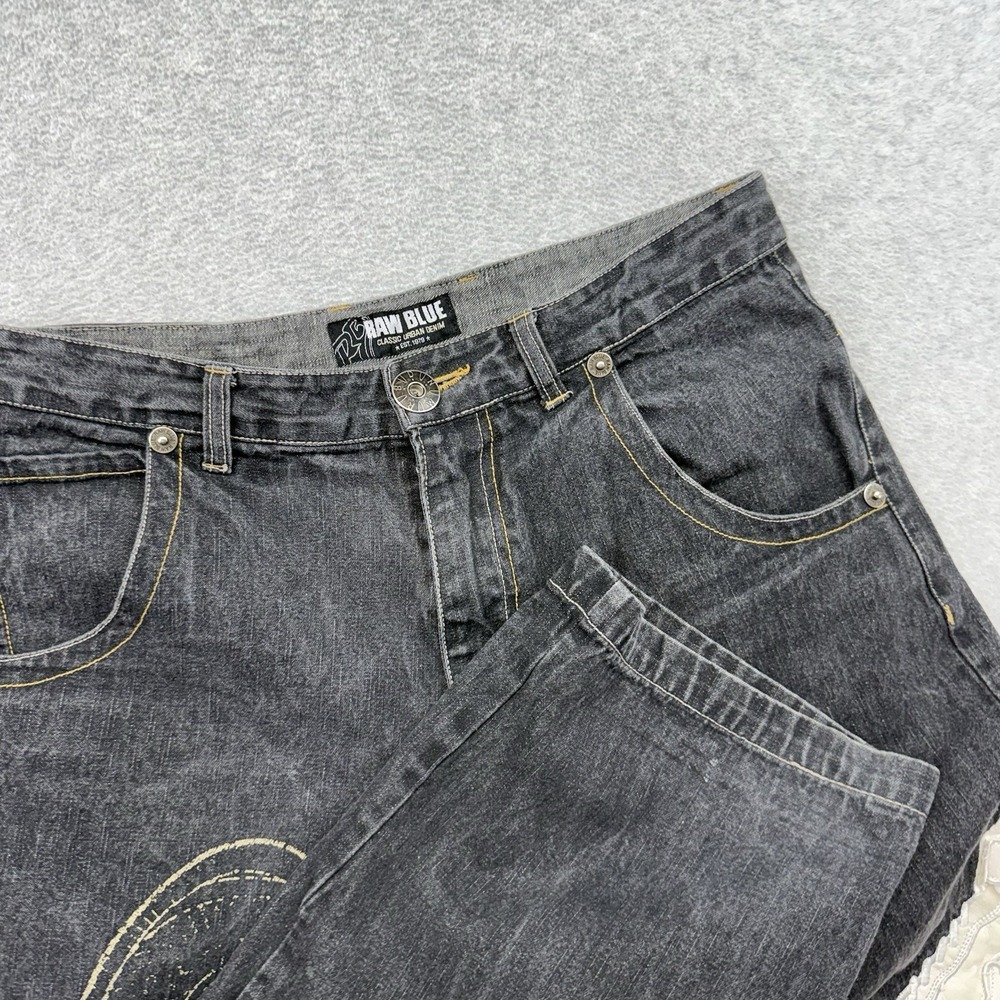 Vintage RAW BLUE Air Force Sneaker Y2K 3D Embroidered Baggy Jeans Shoe 36x32 - Picture 4 of 13